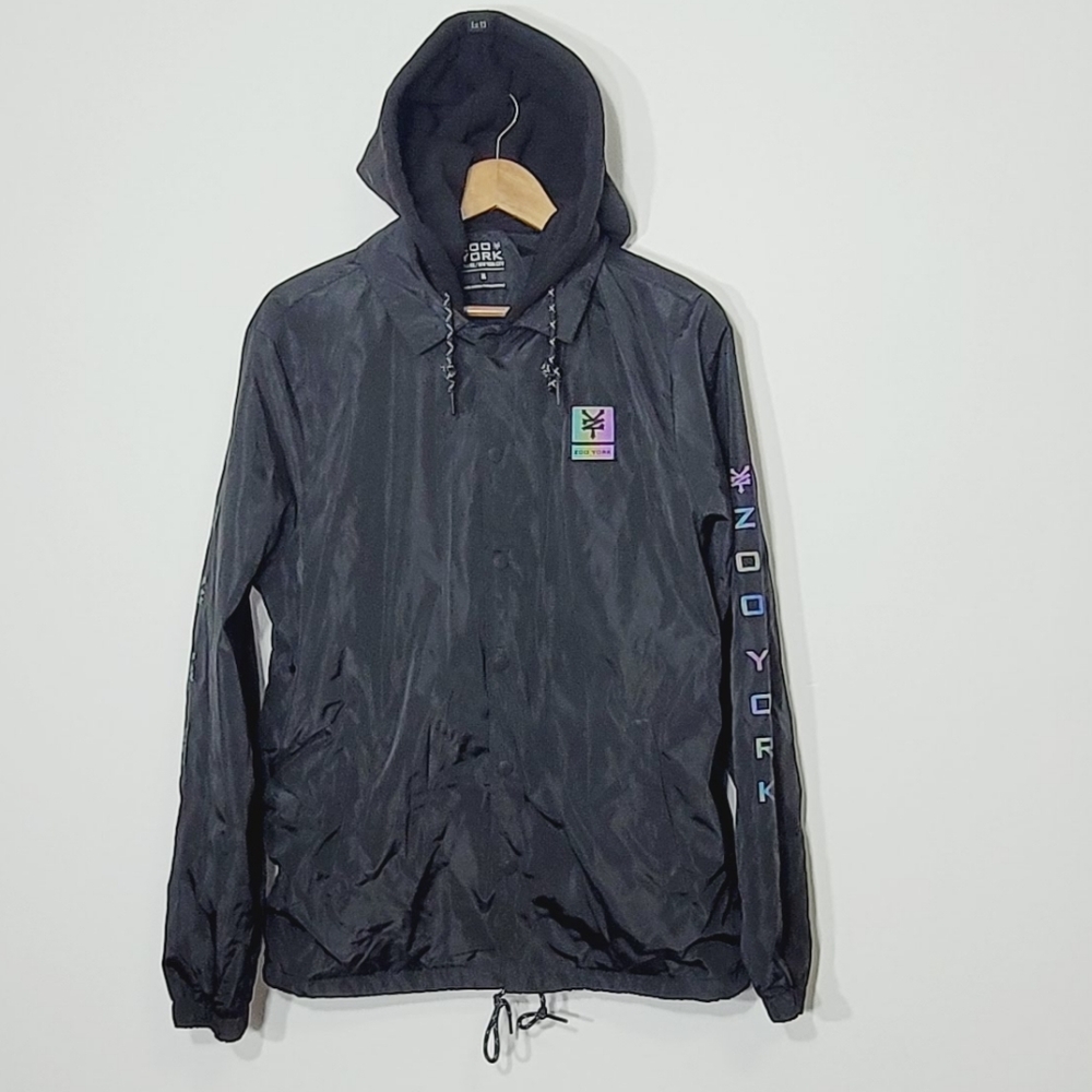 Zoo York Unbroken Black Hoodie Windbreaker Track Jacket Muitlcolor Pattern Back